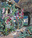 John Falconer Slater watercolour: A Cottage Garden