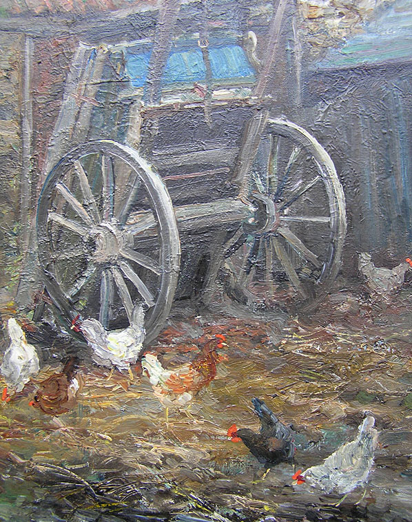 Falconer Slatar paintng - Barnyard hens