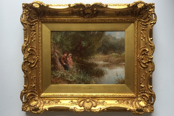 Boy and Girl Fishing in River.Frame.Henry.LeJeune.