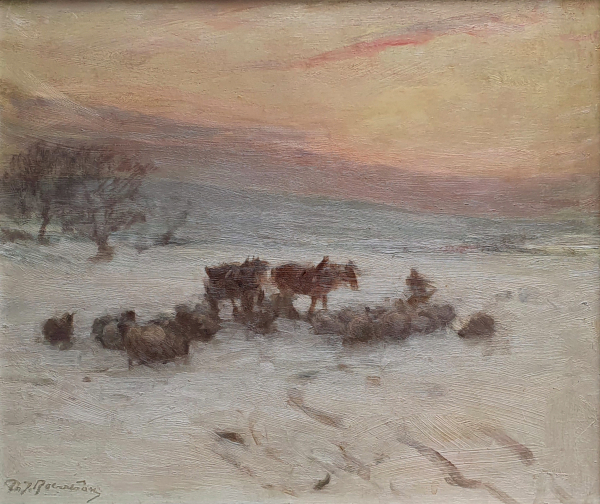 David Thomas Robertson, oil painting for sale: Feeding the sheep