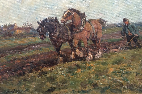 Double Horse Team Ploughing.J.F.Slater.