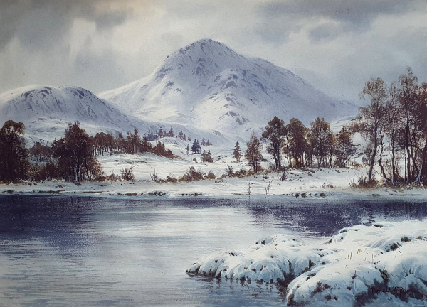 Edward Horace Thompson, watercolour for sale, Winter in the Highlands