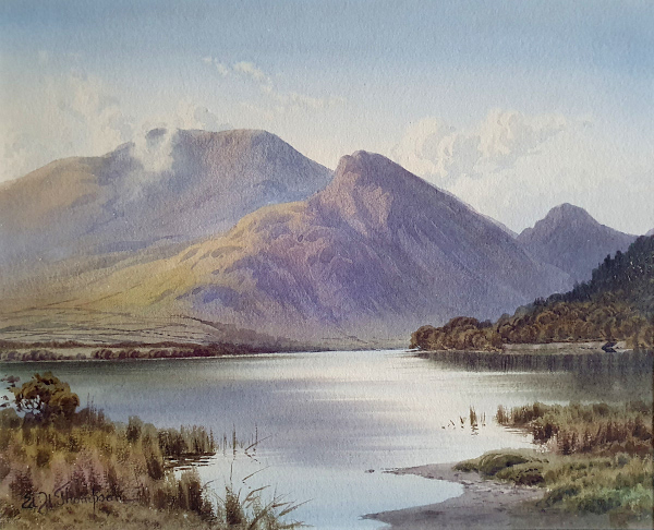 Edward Horace Thompson watercolour for sale, Skiddaw, Longside, Bassenthwaite lake