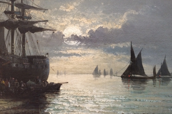 Fishermen arriving at sunset. W.Thornley. detail.