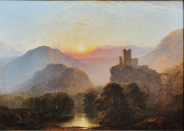George Blackie Sticks, oil painting, Glengarry Castle, in sunlight