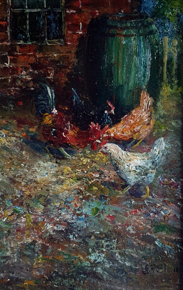 John_Falconar_Slater_oil.painting.for.sale - Farmyard chickens
