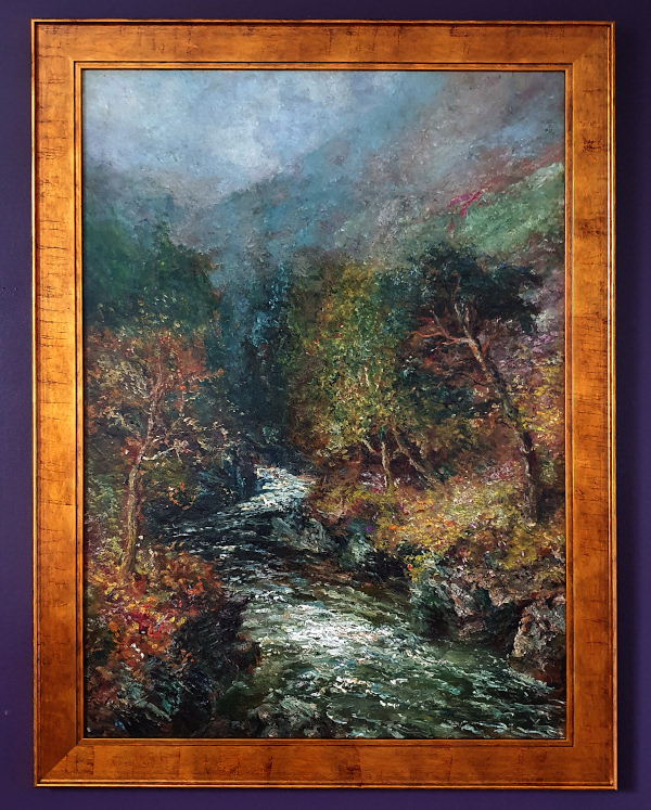 John.Falconar.Slater.oil.painting.Highland Glen river, framed
