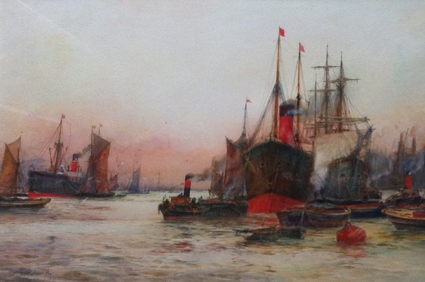 F.W.Scarbrough.Dawn on the Thames.