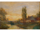 John Falconar Slater, oil painting for sale, Poplar farm at sunset.