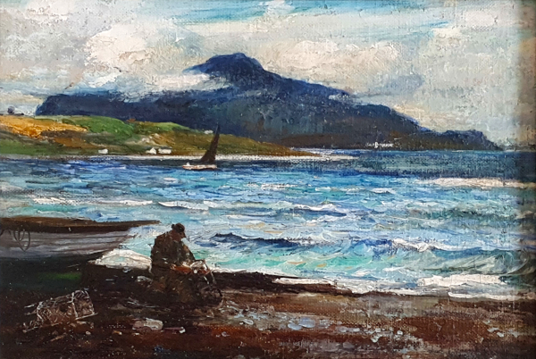 John Robertson Reid, oil painting for sale, Holy Island from Arran