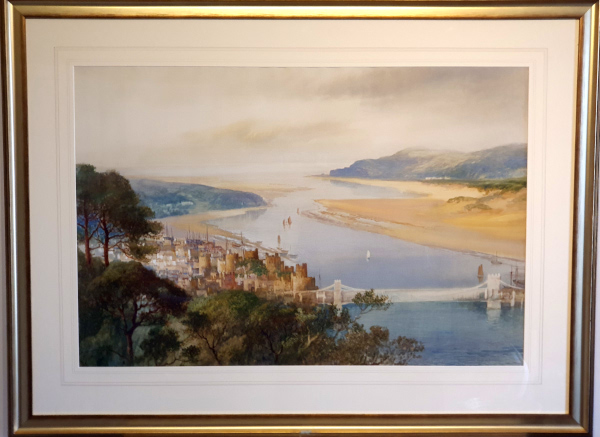 John Shapland, watercolour for sale, Estuary at Conway, framed