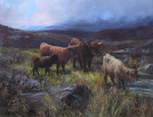 John.Falconar.Slater.oil.painting - Highland Cattle