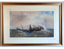 Thomas Bushy Hardy, watercolour, Trawler in rough seas, framed