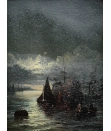 William Anslow Thornley, oil painting for sale, Moonlit harbour