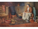 Henry Spernon Tozer, watercolour for sale, Polishing the silver Henry Spernon Tozer, watercolour for sale, Polishing the silver
