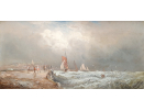 William Anslow Thornley, oil painting, French luggers off Boulogne William Anslow Thornley, oil painting, French luggers off Boulogne