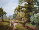 Edward Henry Holder oil painting for sale: Sheep on a lane Edward Henry Holder oil painting for sale: Sheep on a lane