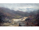 John Falconar Slater oil painting for sale, Misty Scottish Highlands river