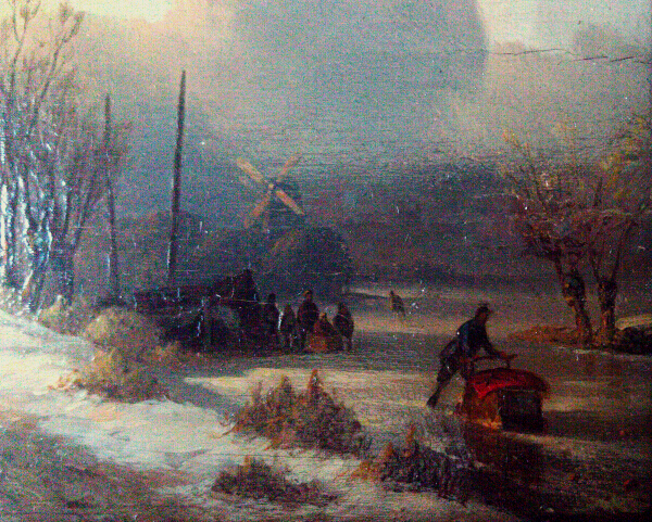 Winter Town Scene with Frozen River.3.J.F.H.