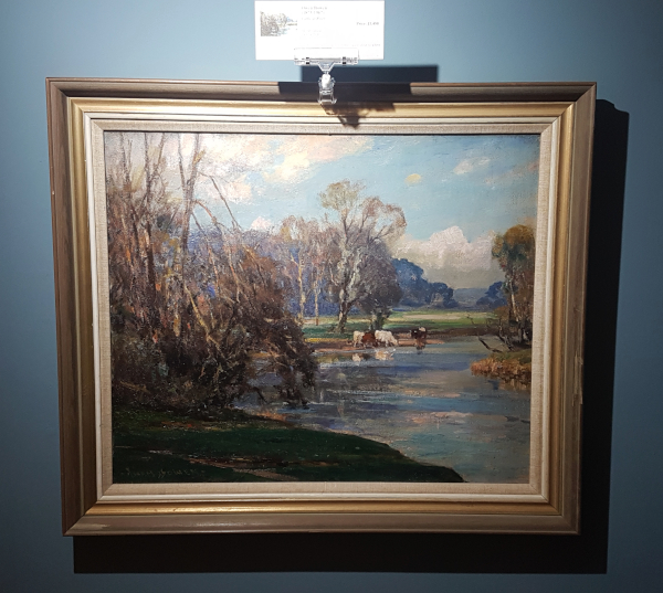 Cattle at River.Owen Bowen. Hanging in gallery