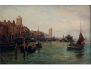 Robert Jobling, oil painting for sale, North Shields at daybreak, high and low lights, HMS Castor Robert Jobling, oil painting for sale, North Shields at daybreak, high and low lights, HMS Castor