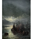 William Anslow Thornley, oil painting for sale, Moonlit harbour William Anslow Thornley, oil painting for sale, Moonlit harbour